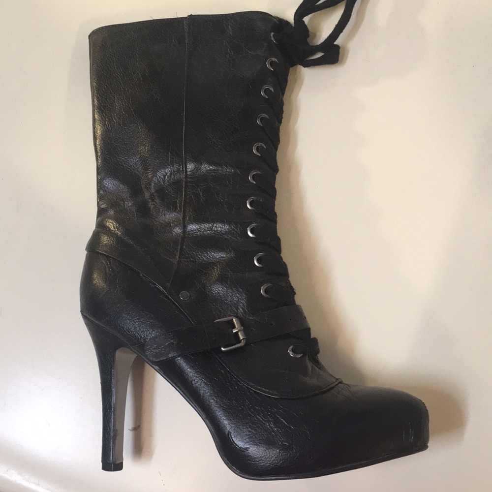 Black mid calf “lace” boots Bisou Brand.